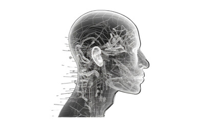 Illustration of scan of Human head and neck isolated on transparent background