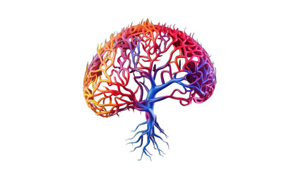 Illustration of glowing brain and radiating light isolated on transparent background