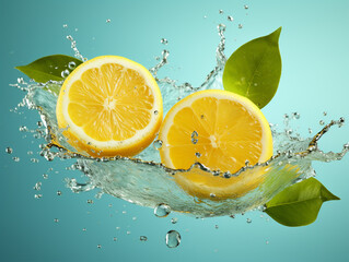 Lemon with water splash. isolate on light background. Ai generative illustration
