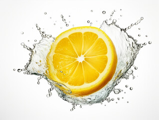 Lemon with water splash. isolate on white background. Ai generative illustration