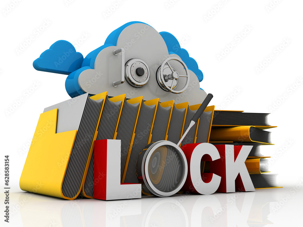 Poster 3d rendering cloud folder storage lock