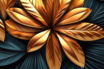 3d illustration of golden leaves on a dark background