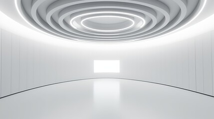 Obraz premium white grey 3D empty circle room with circle line white Ai Generated