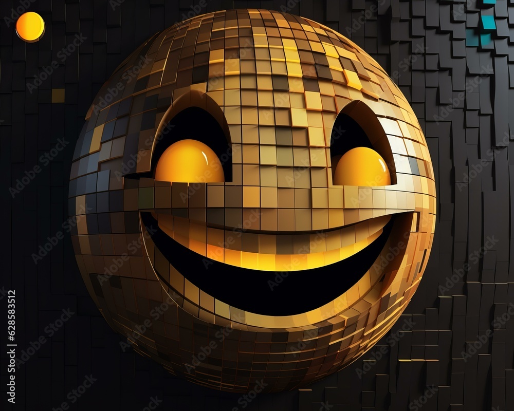 Wall mural 3d rendering of a disco ball with a smiley face