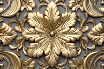3d rendering of a gold floral pattern on a gray wall