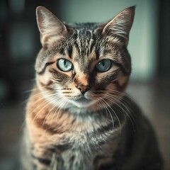 AI-generated illustration of a domestic feline staring with wide, sapphire-colored eyes.