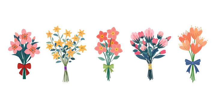 collection gift of flower bouquet spring and summer isolated on transparency vector illustration