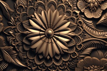3d rendering of an ornate floral design on a brown background