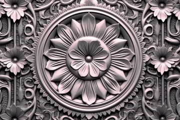3d rendering of an ornate floral design on a wall