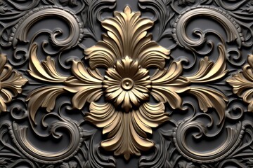 3d rendering of an ornate gold and black design on a black background