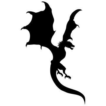 Flying dragon silhouette on white background, vector. Year of the dragon.