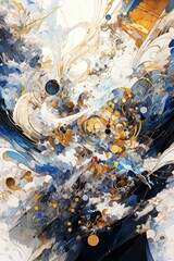 AI generated illustration of a vibrant painting featuring a blend of blue and gold paint