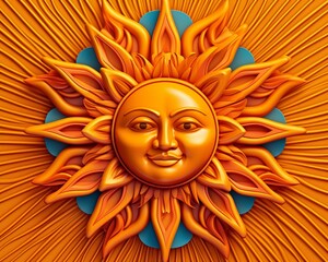 a 3d illustration of a sun with a face on it