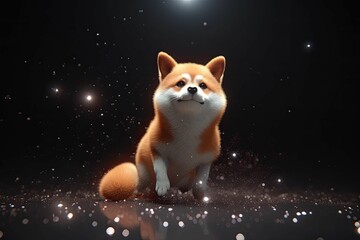 AI generated illustration of a cute cartoon dog against a starry background