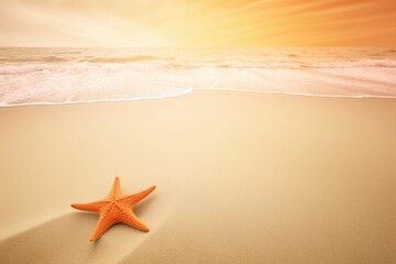 Fototapeta na wymiar AI generated illustration of a starfish on a sandy beach with a backdrop of a sunset