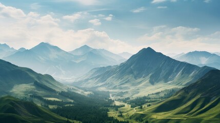 a beautiful mountain landscape with green grass and trees - Powered by Adobe