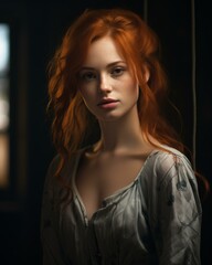 Fototapeta premium a beautiful red haired woman with long hair