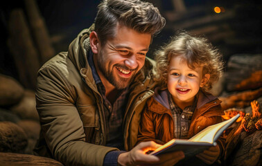 Father reading with his little daughter, generative ai
