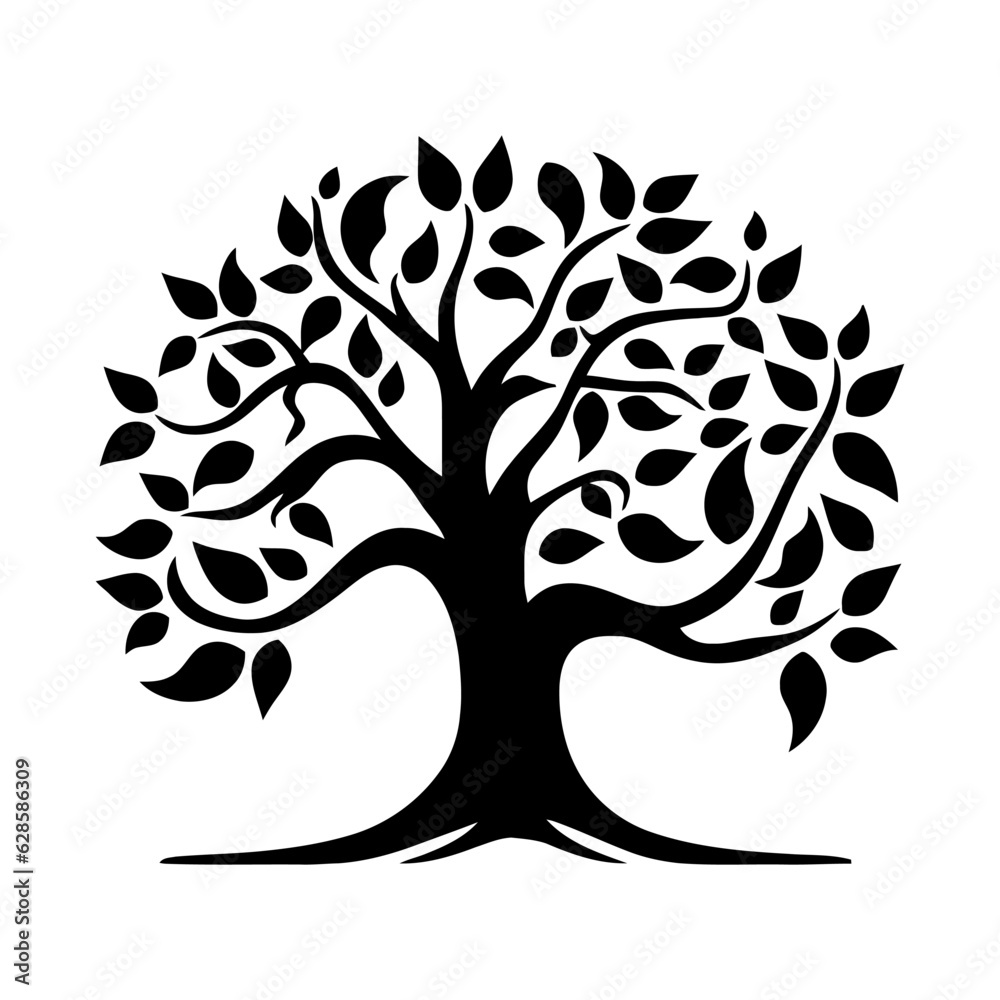Wall mural tree silhouette. abstract black image of a tree with leaves.
