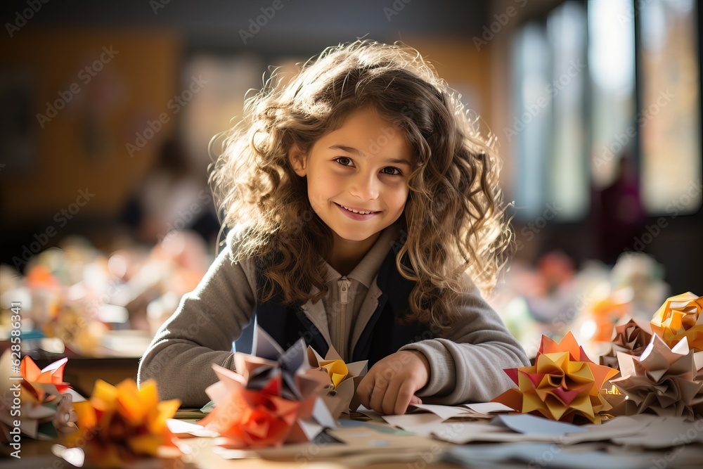 Wall mural happy schoolgirl, generative ai