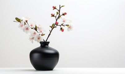 Clean vase with sakura stick, clean background
