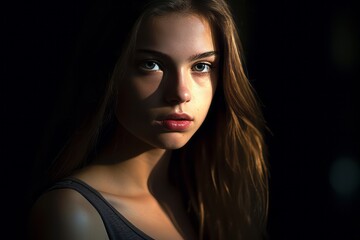 Naklejka premium a beautiful young woman with long hair and blue eyes