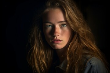 Naklejka premium a beautiful young woman with long hair and blue eyes