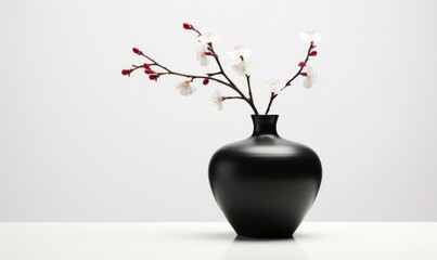 Clean vase with sakura stick, clean background
