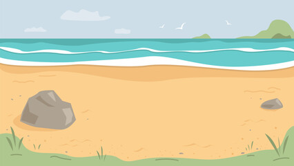 Landscape empty clean sand beach sea coastline.Vector stock illustration in flat style.