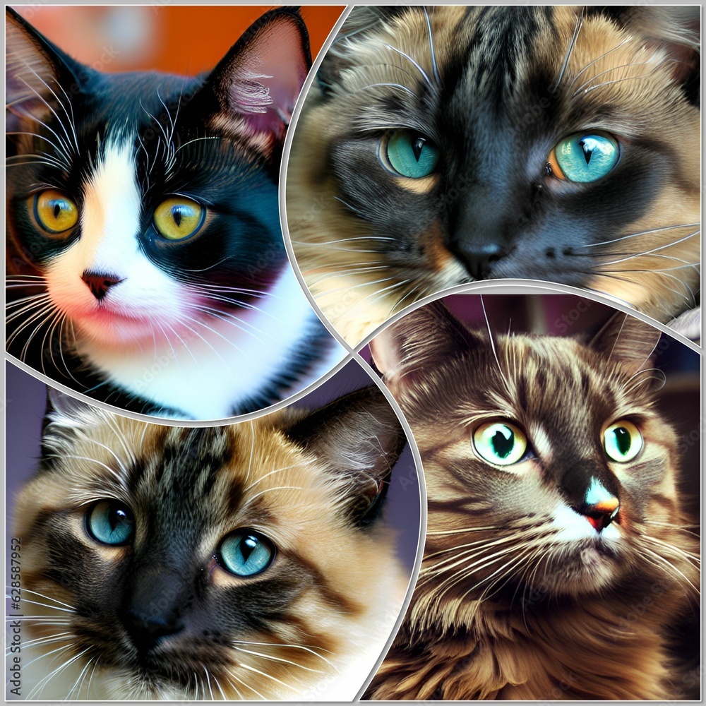 Canvas Prints AI generated illustration of a stunning collection of four collaged photographs with cats