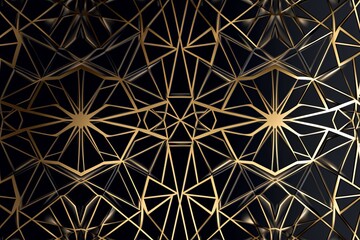 a black and gold geometric pattern on a black background