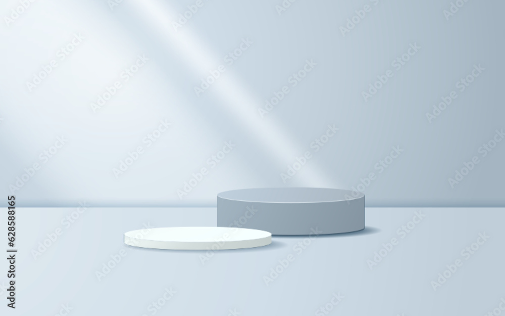 Aufkleber minimal scene 3d realistic background. blue and white podium with light effect
