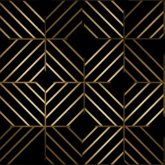 AI generated illustration of a contemporary wallpaper design with a geometric black and gold pattern
