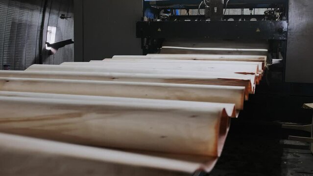  Automated production of plywood sheets. Production technology of plywood at the plant. Furniture factory. Production of plywood.
