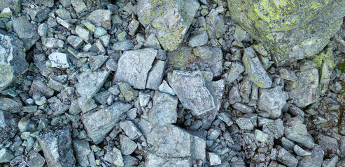 Rocky Boulder Field in the Canadian Mountain Landscape. Aerial Nature Background.
