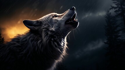 a wolf yawning at the night sky wallpaper