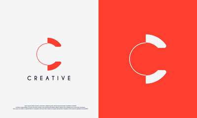 Abstract Initial Letter C Logo. Orange Circular Line Style isolated on white and orange Background. Usable for Business and Technology Logos. Flat Vector Logo Design Template Element.