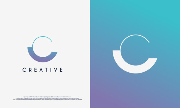 Abstract Initial Letter C Logo. Blue Circular Line Style isolated onwhite and Blue Background. Usable for Business and Technology Logos. Flat Vector Logo Design Template Element.