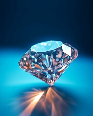 AI generated illustration of a vibrant shining diamond against a blue background