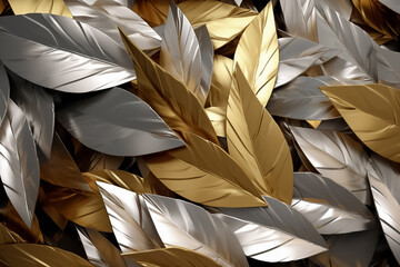 elegant metal gold and silver leaves with the radiant golden light illuminates a stunning arrangement, exuding an aura of grace and enchantment. Generative AI.