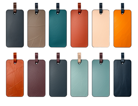 leather tags in different color isolated in transparent background. generative ai. - Powered by Adobe