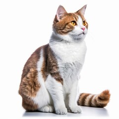 Obraz premium a brown and white cat sitting on a white background