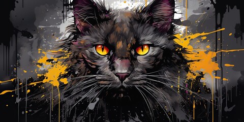 AI Generated. AI Generative. Water color painting drawing sketching of a cat face portrait. Graphic canvas art mammal decoration background. Can be used for cozy home poster