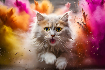 Katze Holi Powder 1 - obrazy, fototapety, plakaty