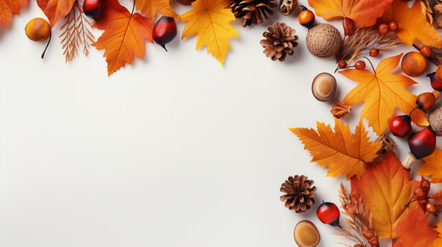 Autumn-themed wreath with acorns and fall leaves, autumn banner, autumn background Generative AI