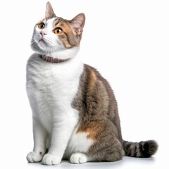 a calico cat sitting on a white background