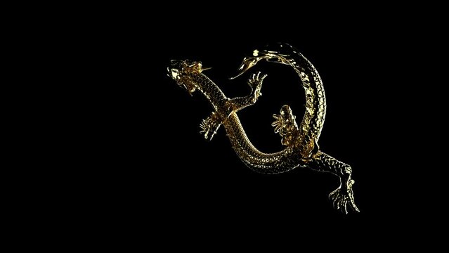 Full animation of the golden dragon moving forward with animation. Includes alpha and depth channel.
