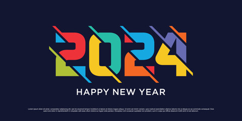 2024 Happy new year logo design template vector illustration with creative unique concept
