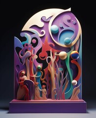 AI generated illustration of an abstract sculpture featuring a unique combination of vibrant colors