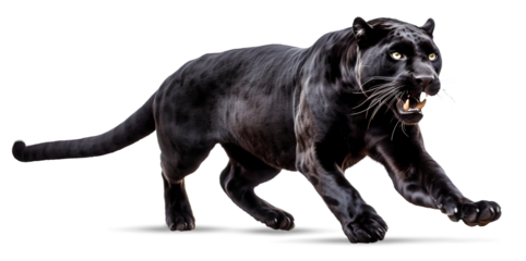 scary black panther running to chase on isolated transparent background